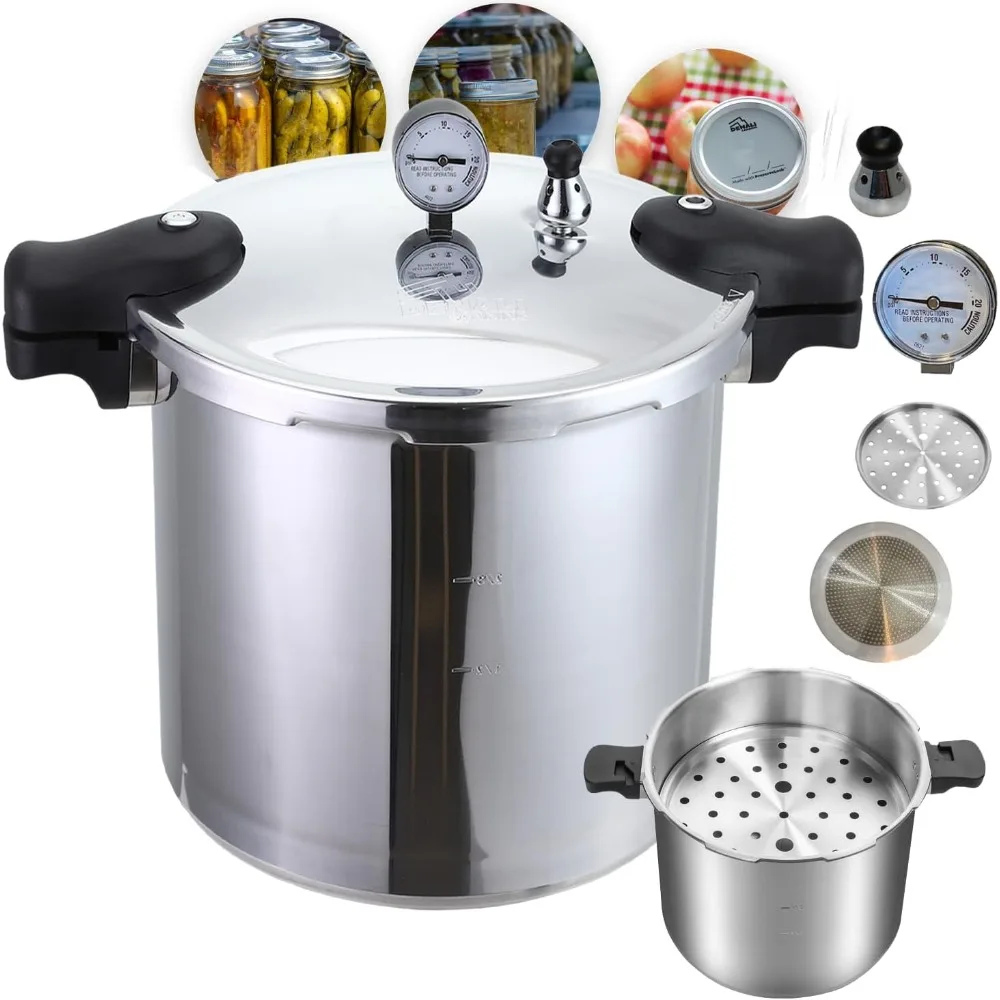 

XMSJ 23 Quart Pressure Canner & Cooker | Induction Compatible | Pressure Gauge & Pressure Regulator | Aluminum & Stainless Steel