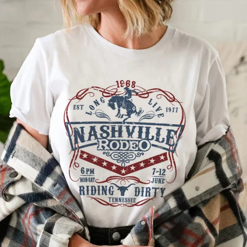 

Nashville Rodeo Western Graphic Tee Shirt Women's Vintage Cowgirl Tennessee Country Music T-Shirt Ladies Cute Hippie Tshirt Tops