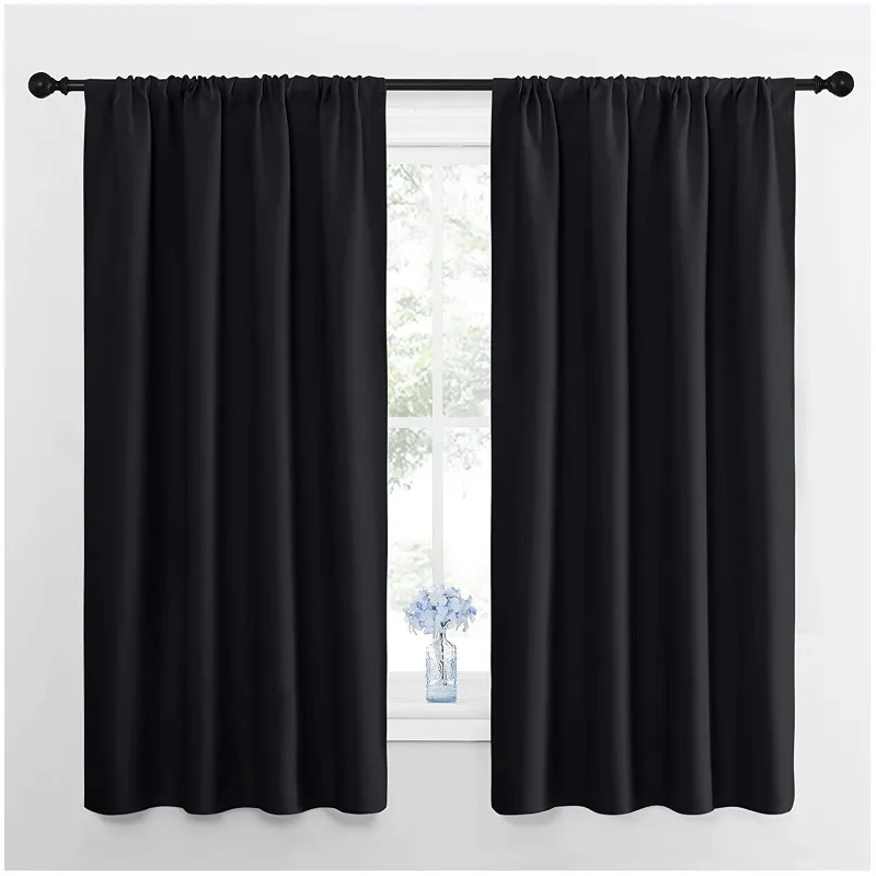 

Blackout Short Curtains for Bedroom Opaque Living Room Kitchen Treatment Ready Made Small Drapes
