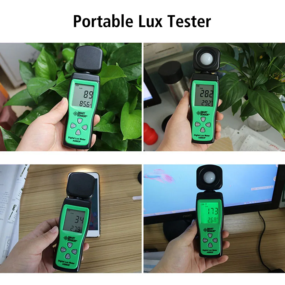 Luxmeter Light Meter Digital Lux Meter AS803F 0-200000 Lux Test Illuminometer Smart Sensor LCD Display Universal Photometer