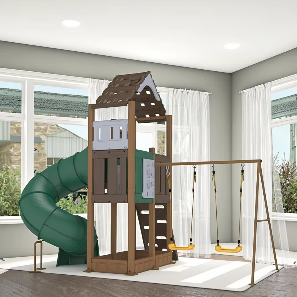 2026  High Quality Weather Resistant Swing Slide Set for Backyard School Made Metal Tube Plastic Slide for Home Playhouse Trampo