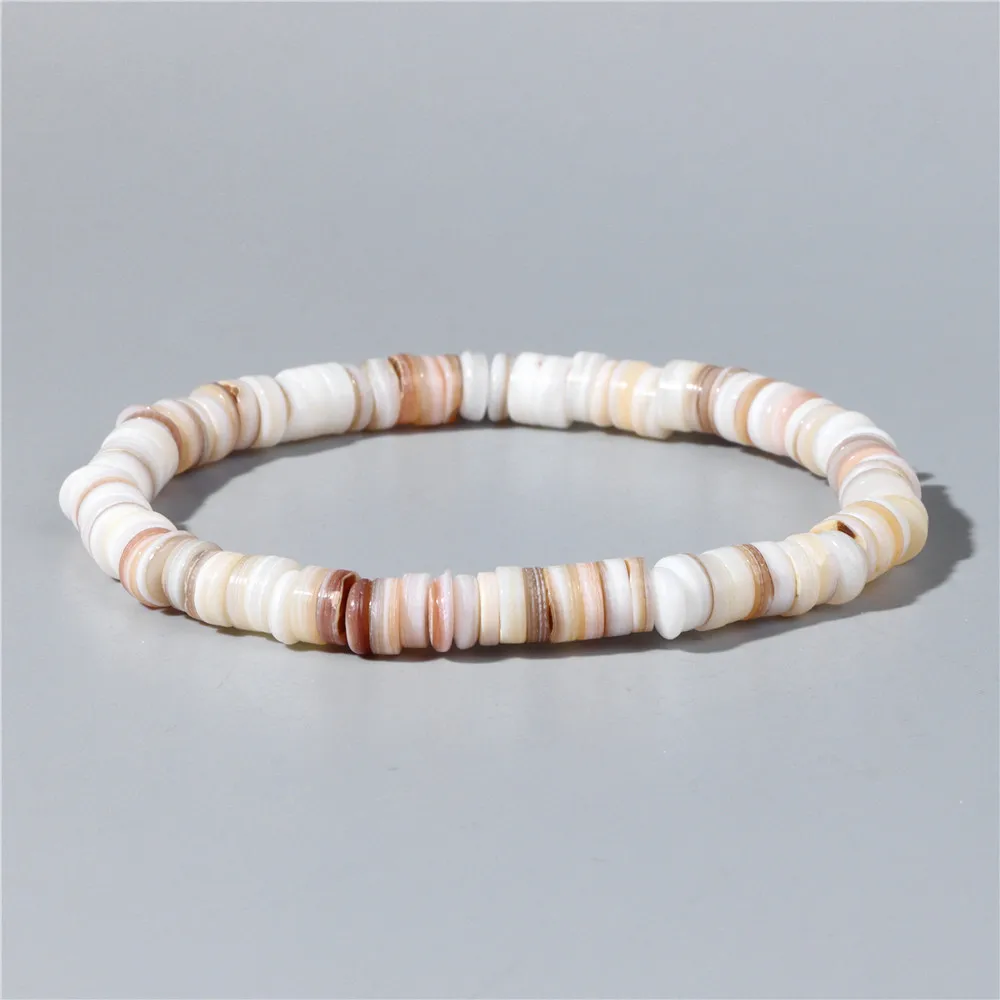 Natural Shell Stone Beads Bracelet Round Square Shell Bracelet Handmade Sequins Charm Bracelets Men Women Summer Beach Jewelry