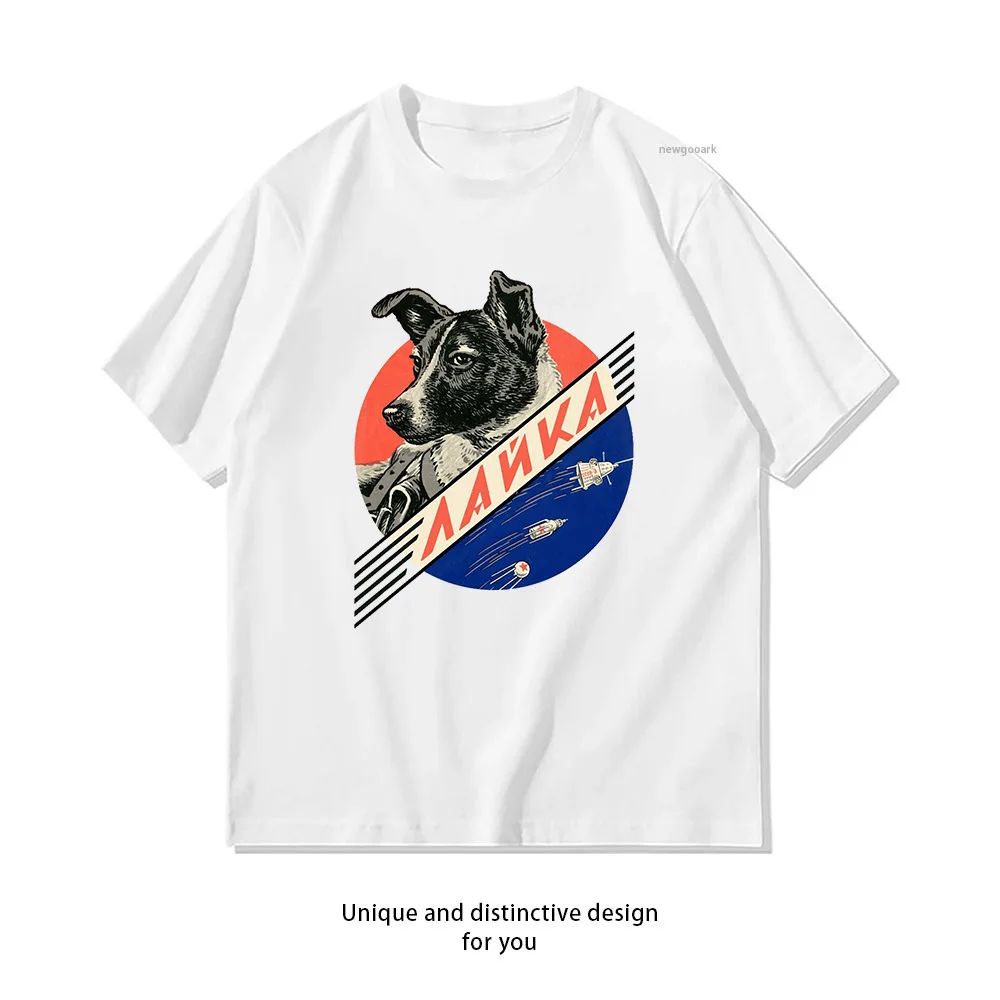 Laika first space dog Soviet space t-shirt woman man Casual cotton summer printed t shirts Adult streetwear camisetas