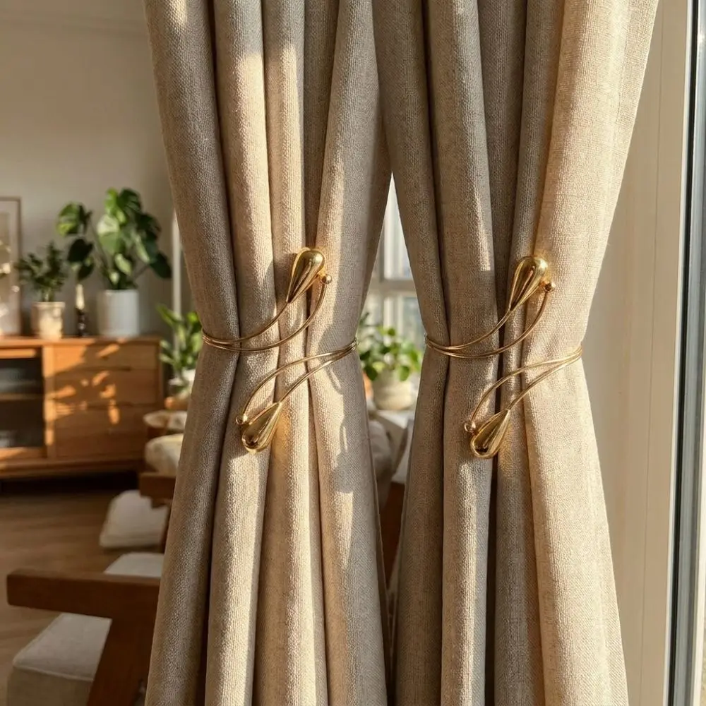 2PCS Adjustable Teardrop Shape Curtain Buckle Belt Burlap Flower Metal Curtain Holders Arm Ring Curtain Holdbacks