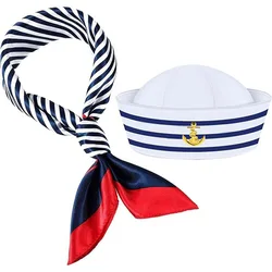 Unisex Adult n Children Kawai Navy Hat Women Mens' Halloween Costume Flip Brim Cap Versatile JK Beret Sailor Suit Tie Set