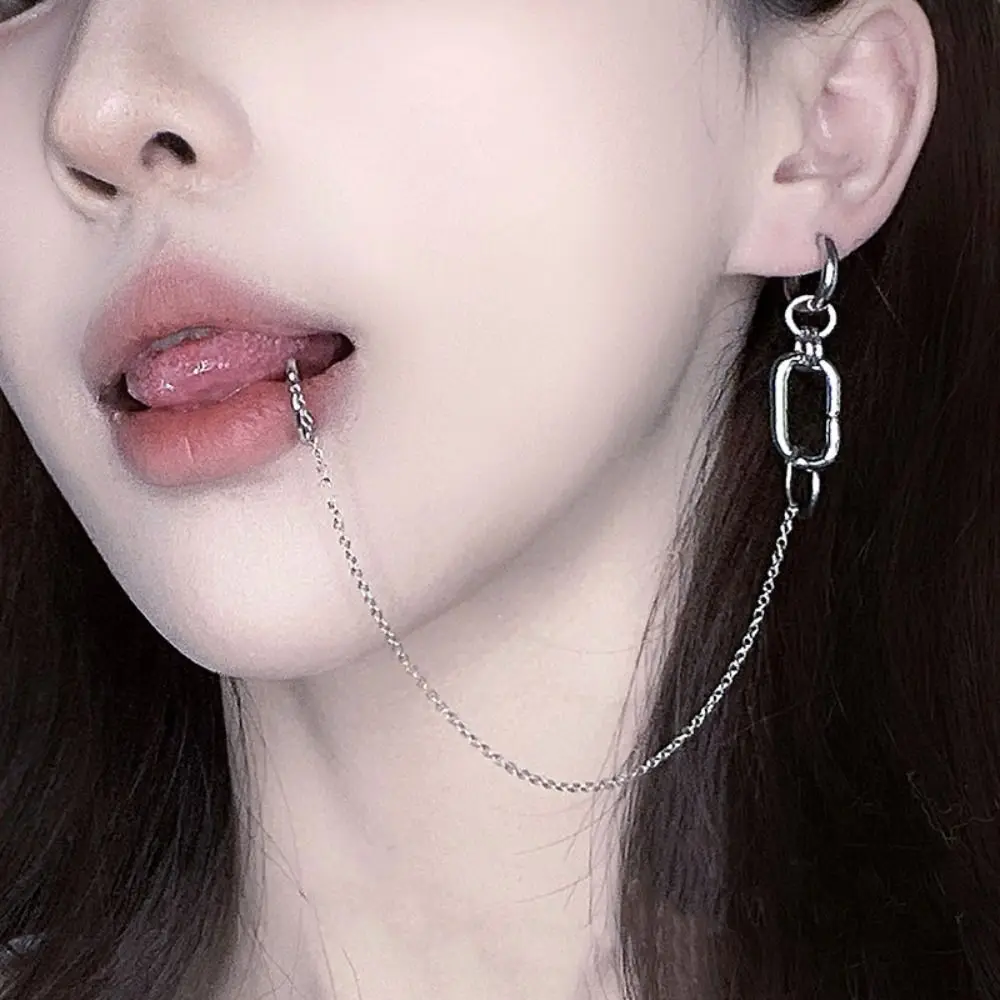 Trendy Long Chains Fake Earrings Non-Piercings Metal Earring Punk Style Piercings Lip Ring Women