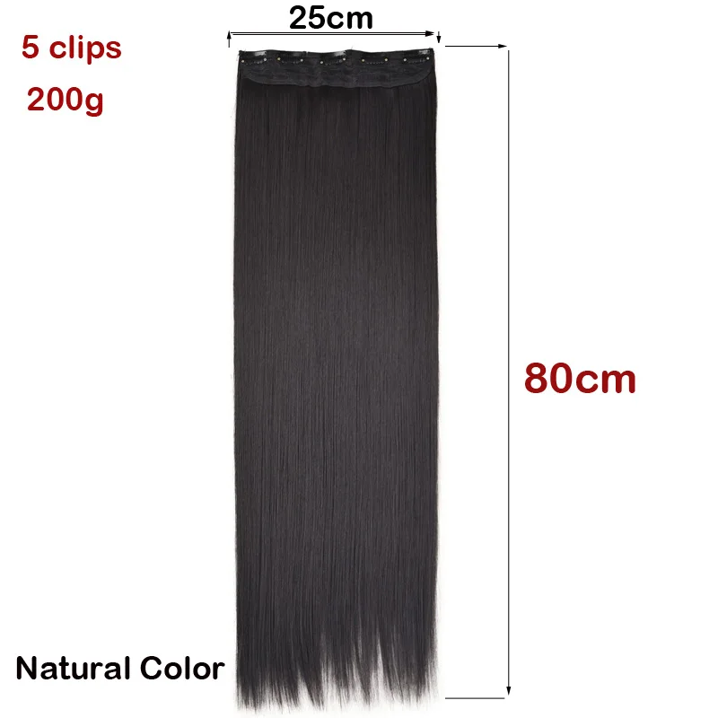 Zolin-postizo recto superlargo de 32 pulgadas y 80cm, extensión de cabello con 5Clips, Color negro y marrón natural, una pieza