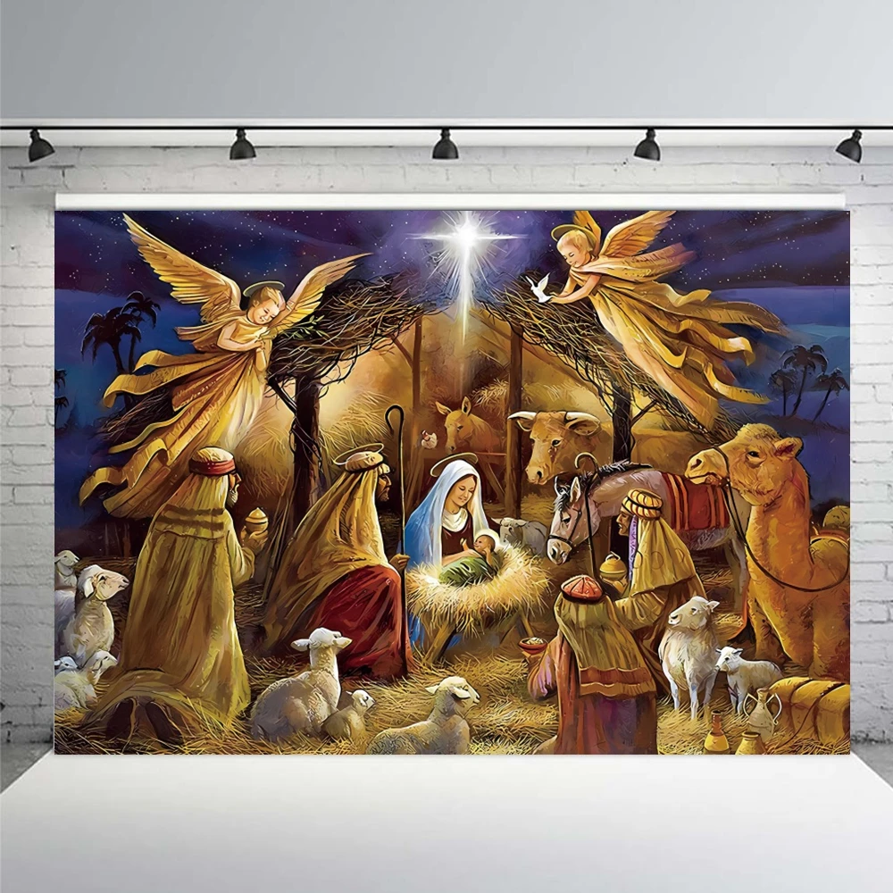 Christmas Jesus Birth Backdrop Nativity Scene Christian Holy Cross Bible Xmas Baby Child Photo Photography Background Studio