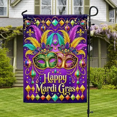 Happy Mardi Gras Mask Fleur De Lis Festival Double-sided Garden Flag Decoration ZZO EEZ