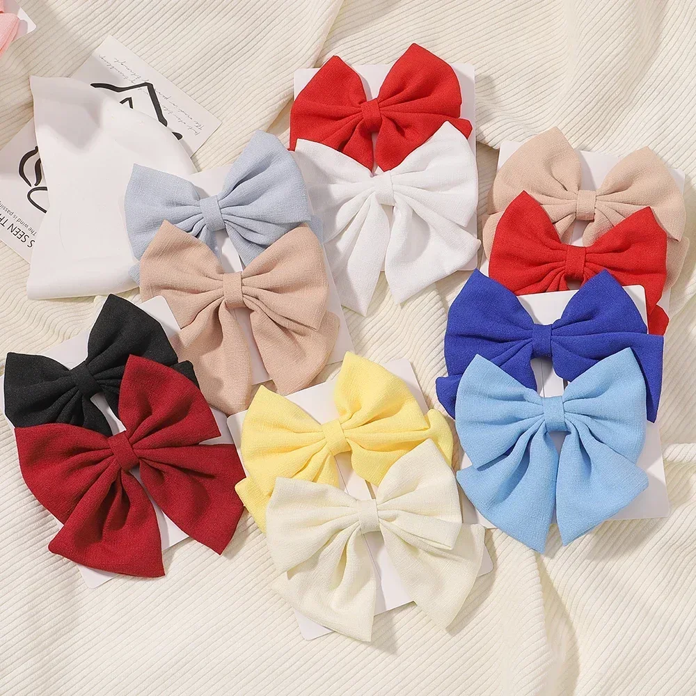 

2pcs/set 4.5" Cheer Bowknot Hair Pins for Girls Kids Bows Solid Color Hair Clip Lovely Handmade Hairgripes Baby Headwear Set