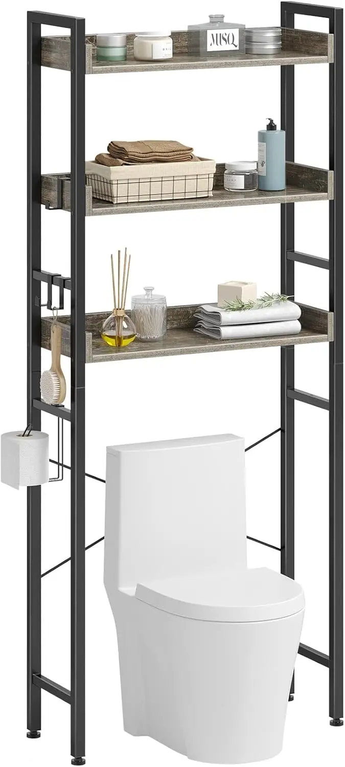 Over The Toilet Storage Rack, 3-Tier Bathroom Space Saver with Adjustable Shelves, Bathroom Organizer for Bathroom,Washroom,Grey