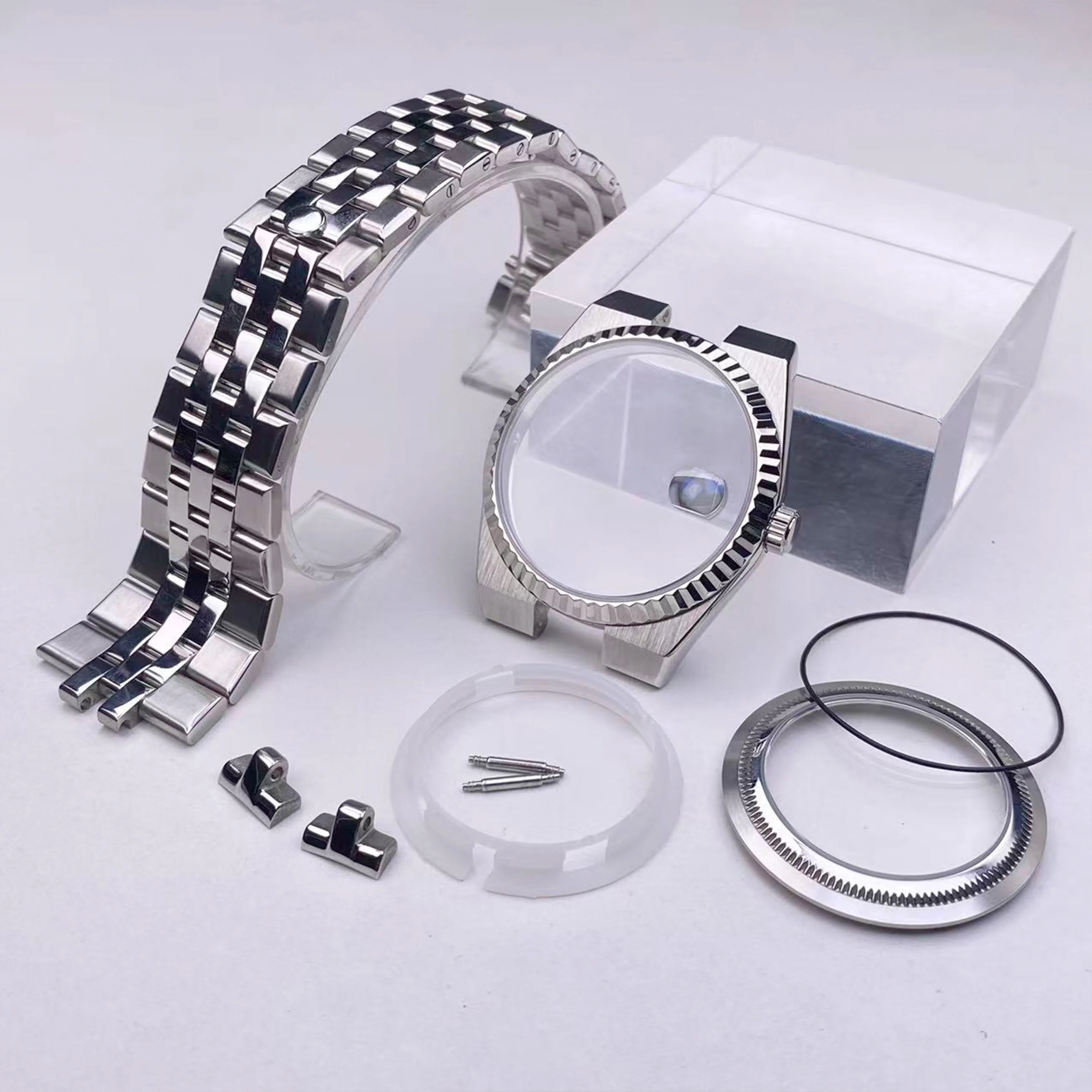 Para land-dweller 39.5mm nh35 caixa de relógio vidro safira à prova dwaterproof água caber 33.8mm dial com movimento nh35 nh36 peças relógio masculino