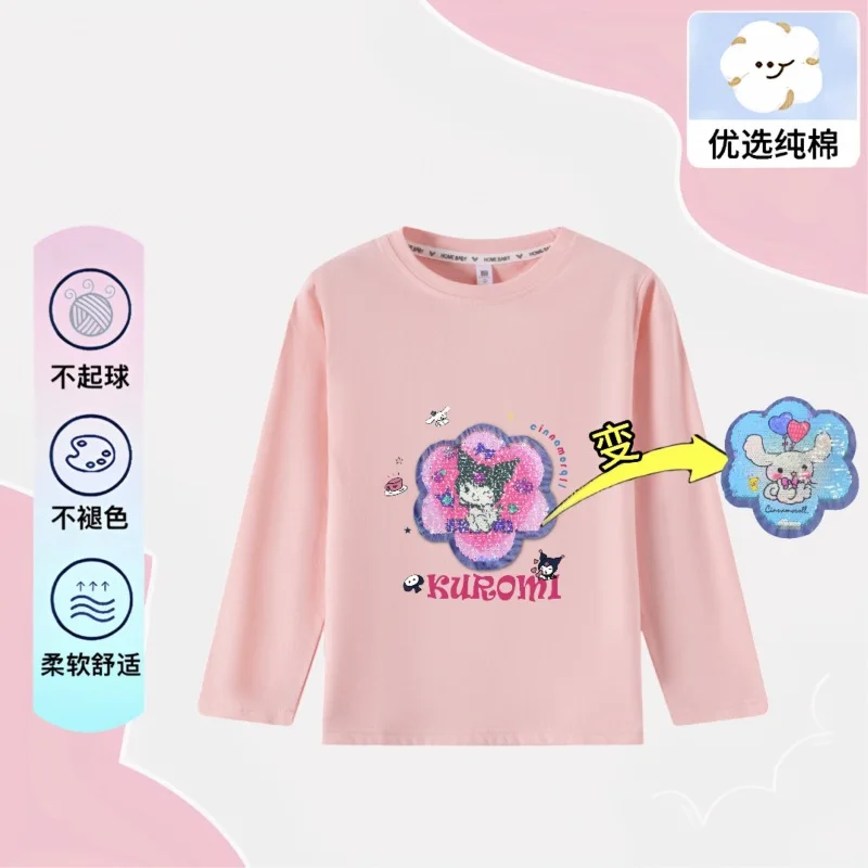 Kawaii Sanrio Anime Ins Mode Kuromi Kinderen Lange Mouwen T-Shirt Schattige Cartoon Cinnamoroll Casual Capuchon Kleding Geschenken