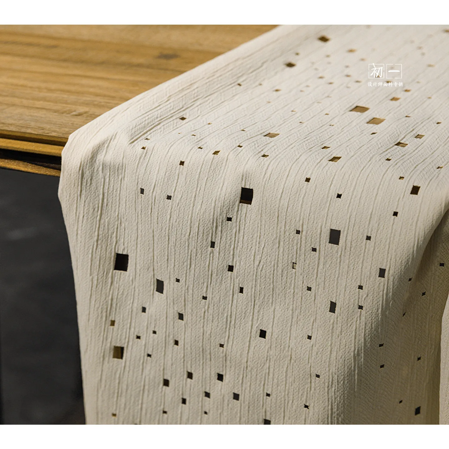 Almond White Laser Hole Cutting Hollow Texture Fabric Creative Reconstruction DIY Coat Clothing Designer Fabric