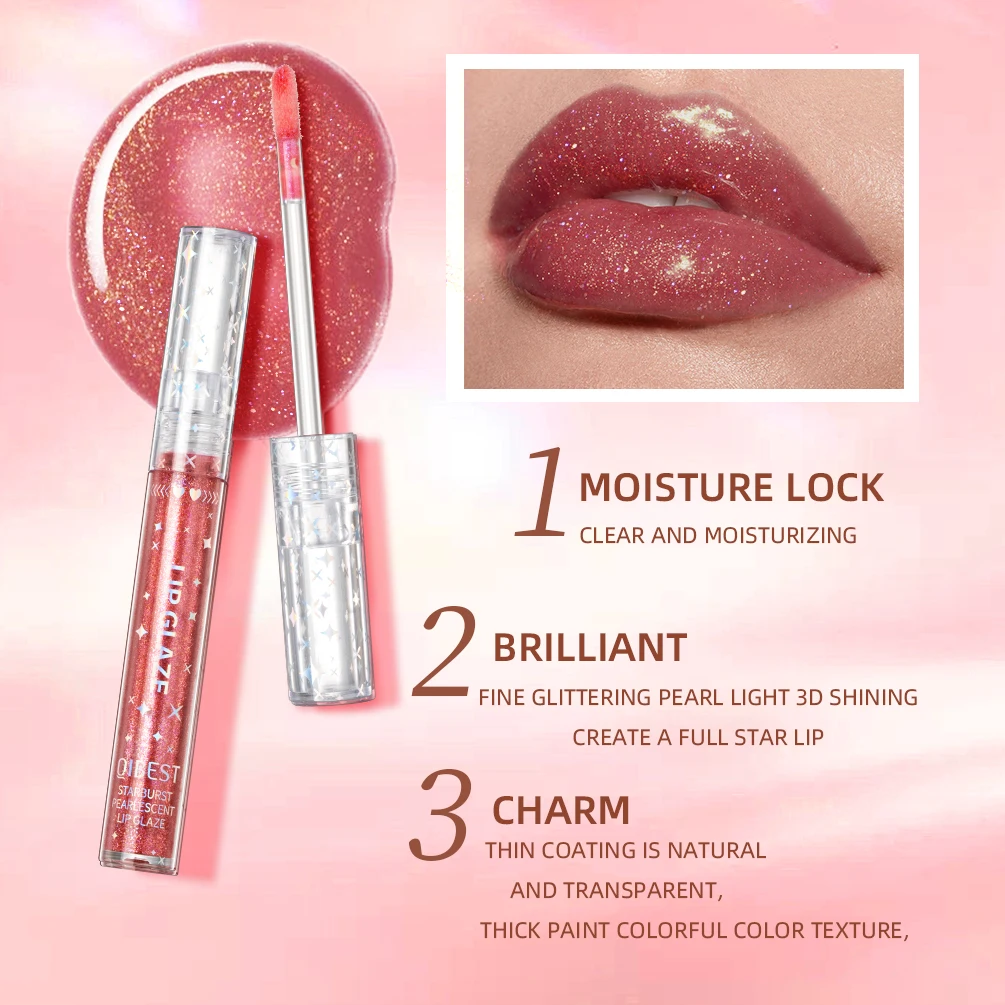 QIBEST 9 Colors Lip Gloss Set Starburst Pearlescent Liquid Lipstick Shiny Moisturizing Lip Glaze Glitter Makeup Kit Long-lasting