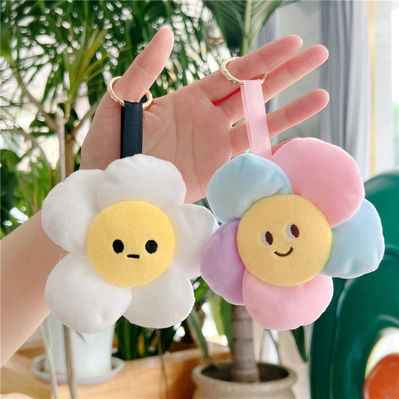 Fashion Plush Sun Flower Car Key Chains Women Ladies Bag Pendant Keyring Accessories Gift