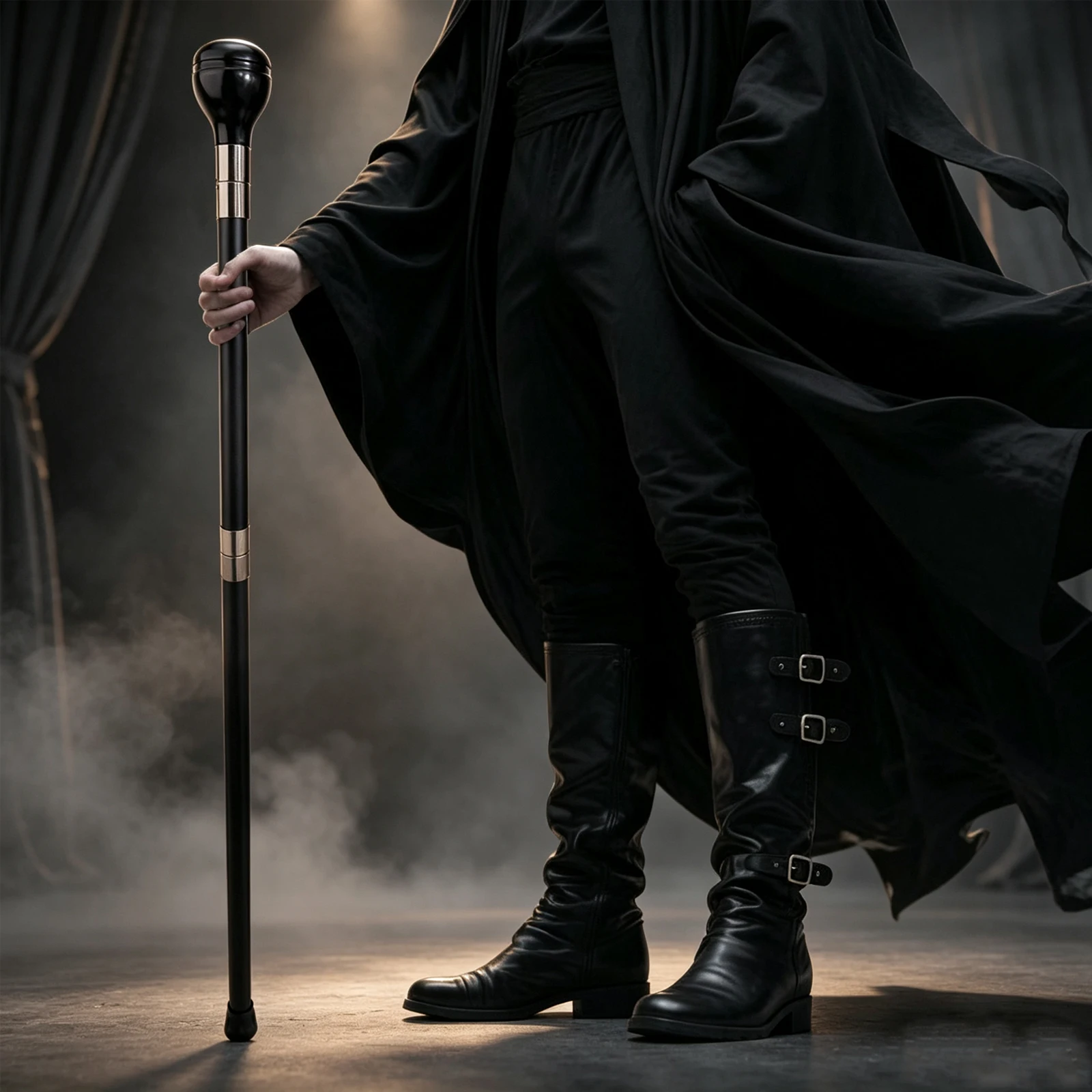 Black Resin Round Poker Crosier Performance Stage Walking Cane Decorative Cane for Cosplay and Parties Walking Stick