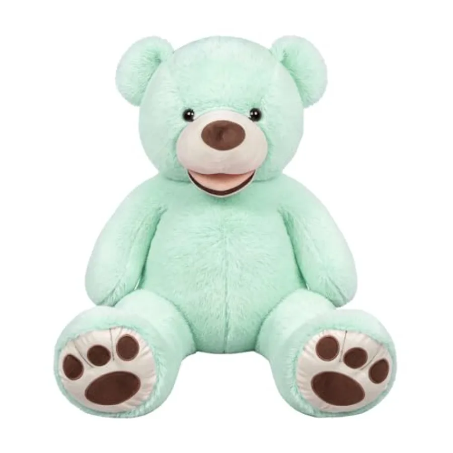 

Гигантский плюшевый медведь 52 дюйма, мягкая серая игрушка с синими деталями лап, для декора гостиной и в подарок