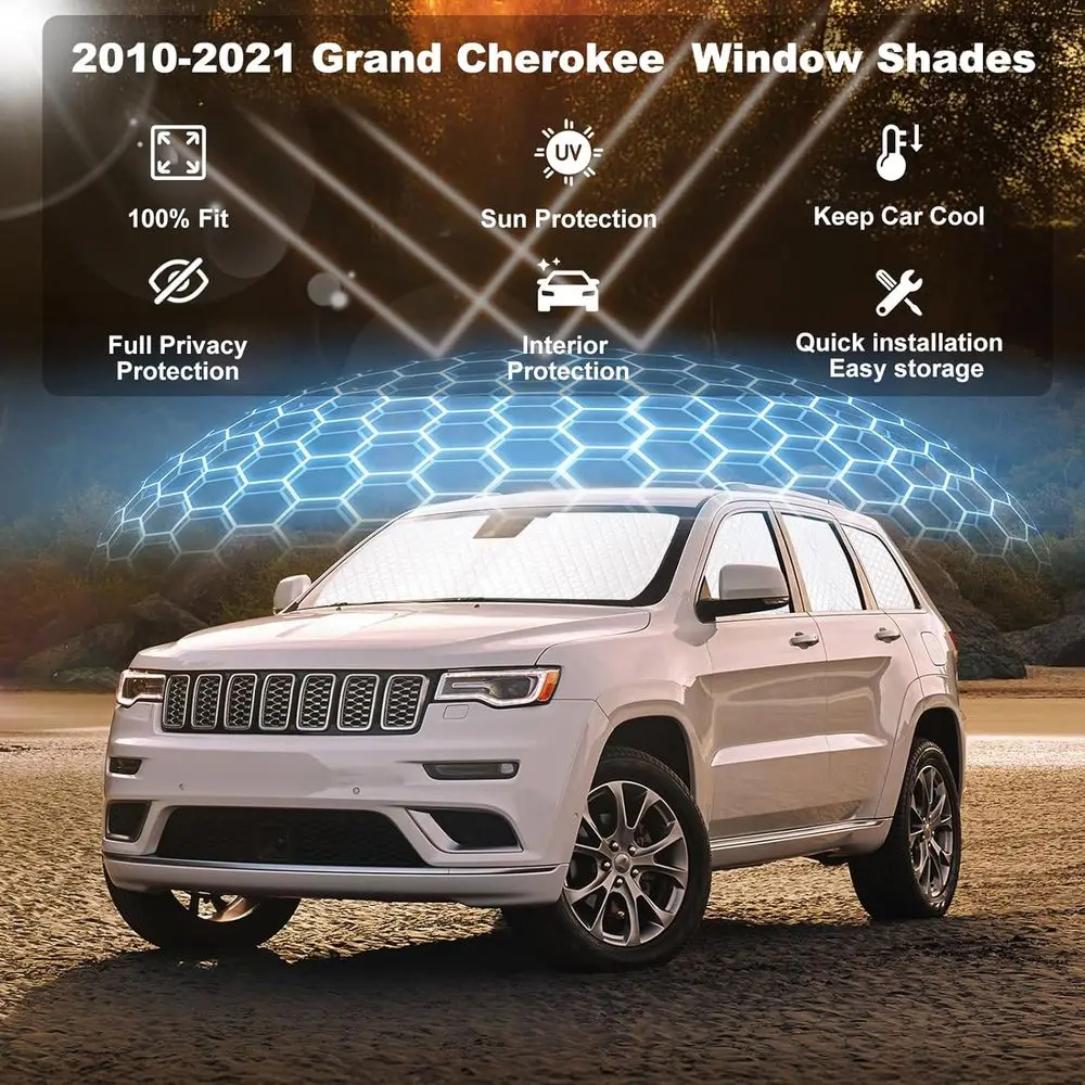 2010-2021 ظلال خصوصية جراند شيروكي، أغطية نافذة السيارة السميكة مكونة من 6 طبقات، مظلات تعتيم وعازلة للحرارة 2 في 1 لـ Ca