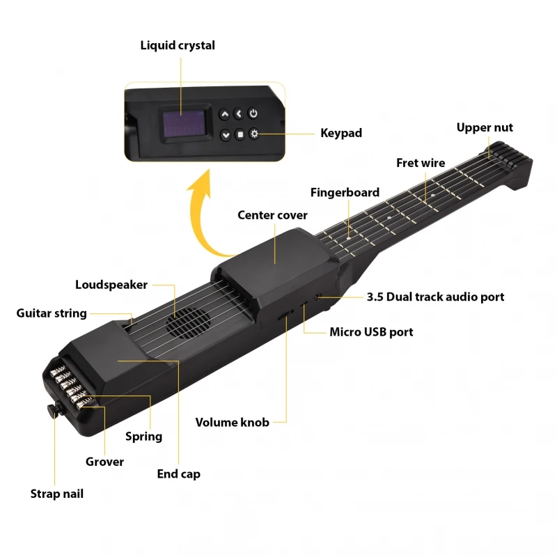 7 frets slimme elektrische gitaar Stille oefening Digitale tuner Metronoomfunctie Pocket Portable Folk MIDI multifunctionele gitaar - afbeelding 2