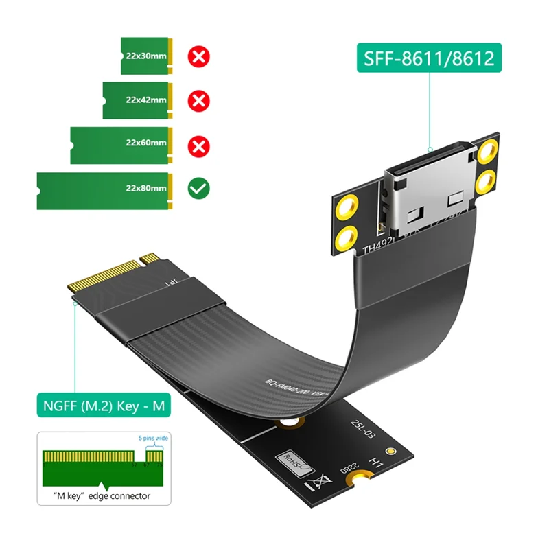 Top-Oculink 4I M.2 NVME zu Verlängerungskabel PCIE4.0 für SSD-Grafikkarte M.2 M Schlüssel zu SFF-8612-Adapter