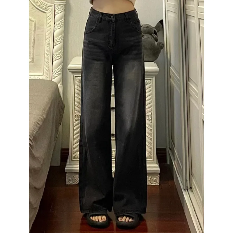 

Y2K Vintage Jeans Women American Retro Washed Loose Straight Leg Wide Leg High Street Style Personalized Floor Pants