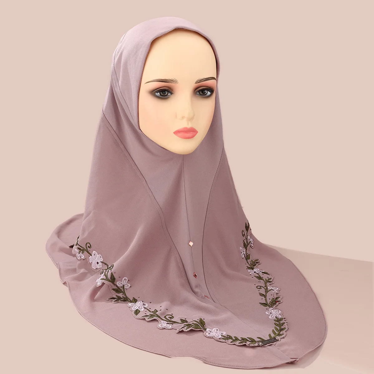 Malaysia Pullover Headscarf Embroidery Lace Double-layer Ethnic Headscarf Solid Color Heavy Industry Embroidery Womens Headscarf