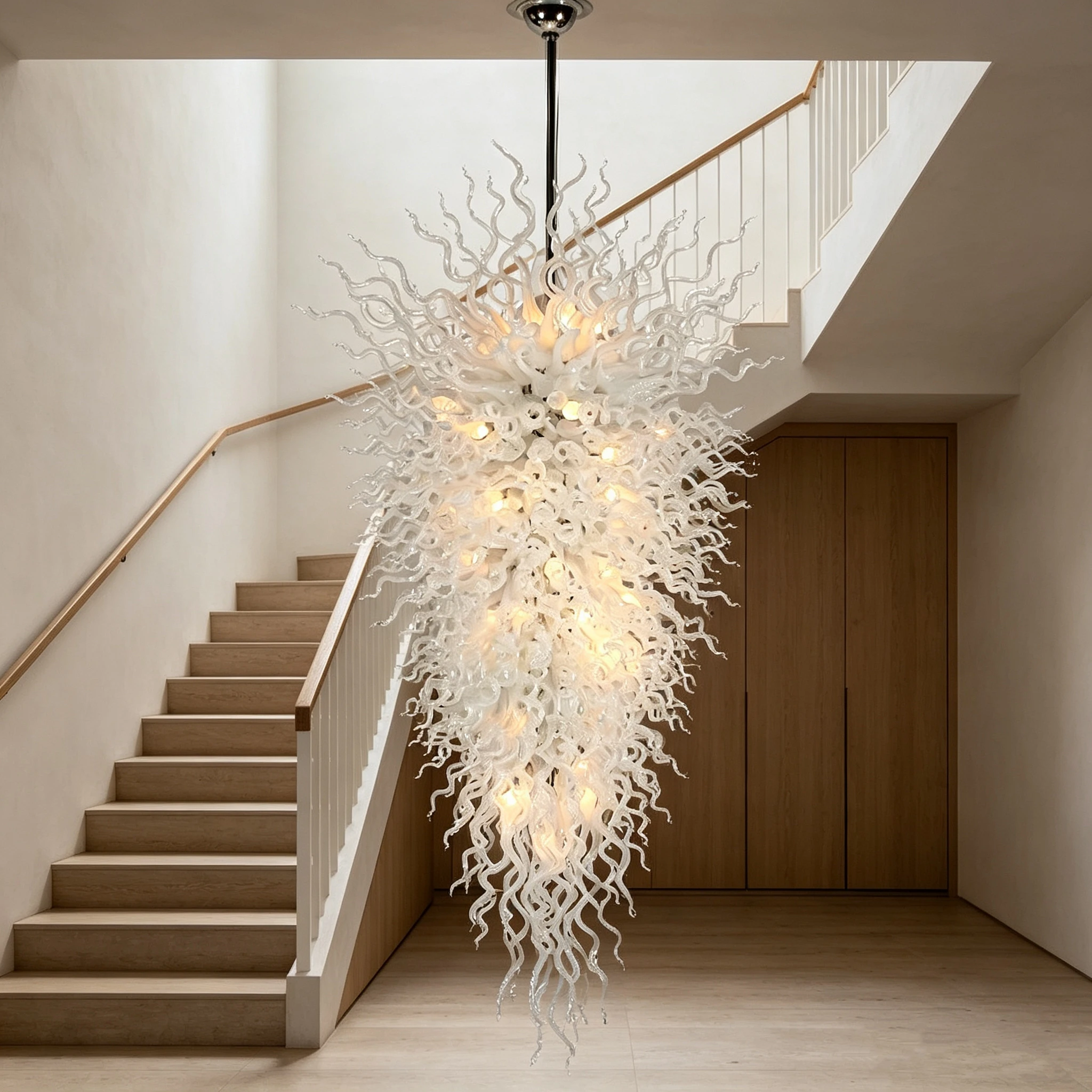 Villa High Ceiling Living Room Pendant Lamp White Color Art Decoration Hand Blown Glass Chandelier Lighting