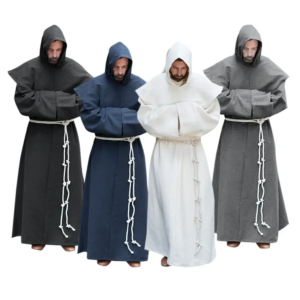 Robe de Cosplay de moine médiéval, Religion catholique, missionnaire, Vintage, à capuche, soutane, pasteur, père, Costume de jeu de rôle, fête d'halloween