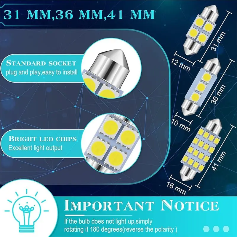 Reliable-For Read Door Trunk Glove Box License 12V De3175 LED Car Bulb Kit Set 70 Pcs Interior Lights Dome Light 31 36 41 Mm