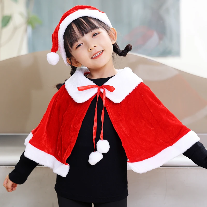 Christmas Hat and Cape Shoulder Scarf Shawl New Year Party Costume Dress Decoration