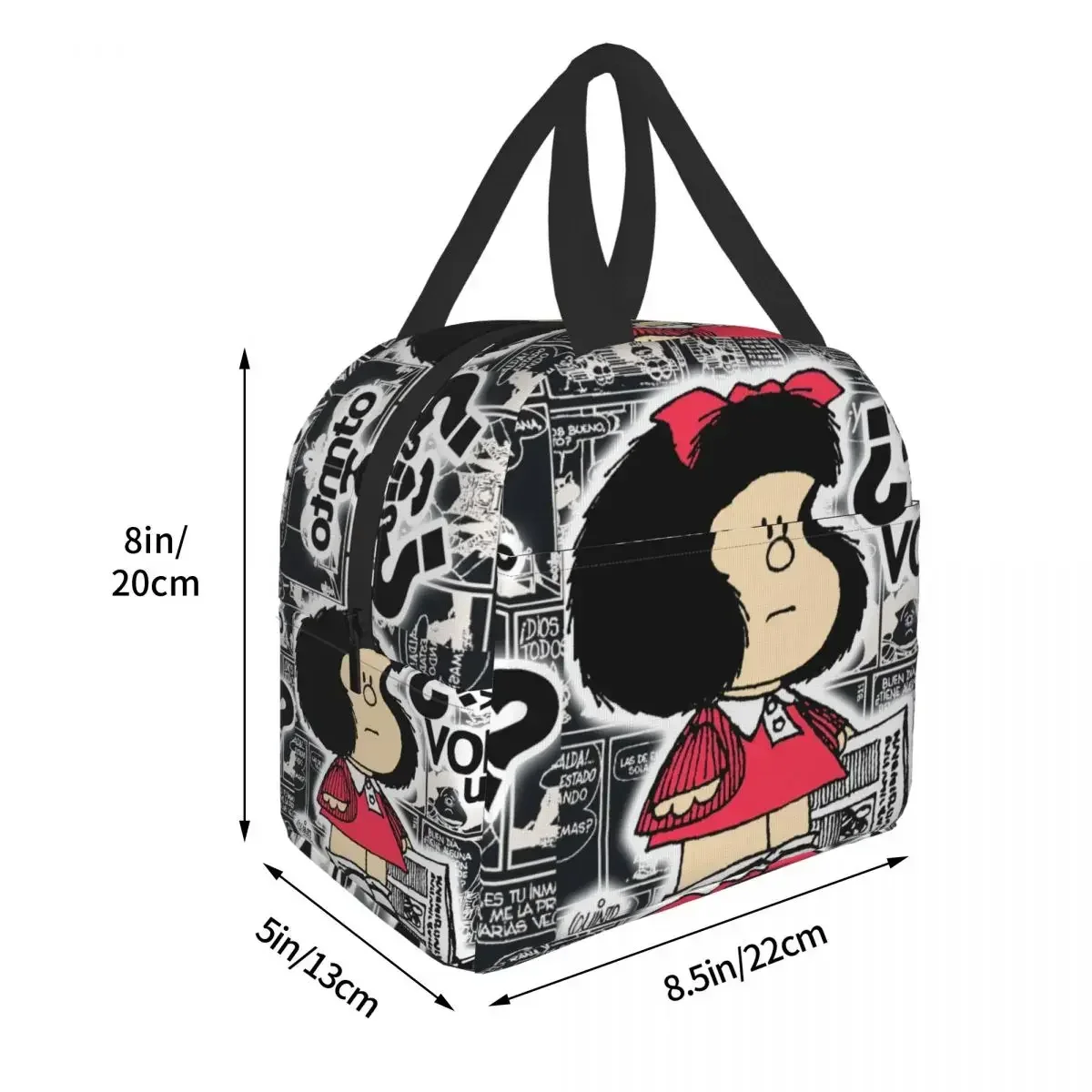 Vintage Quino Comic Mafalda Insulated Lunch Bag for Women Portable Cartoon Mang Thermal Cooler Lunch Box Office Picnic Travel