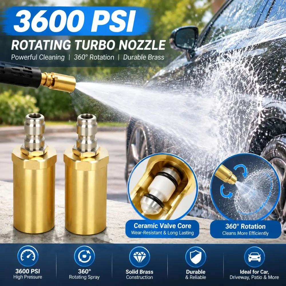 3600PSI Rotary Sprinkler Nozzle 1.2mm/2.0mm Orifice Durable Car Washer Nozzle Brass Ceramic Core Rotating Nozzle