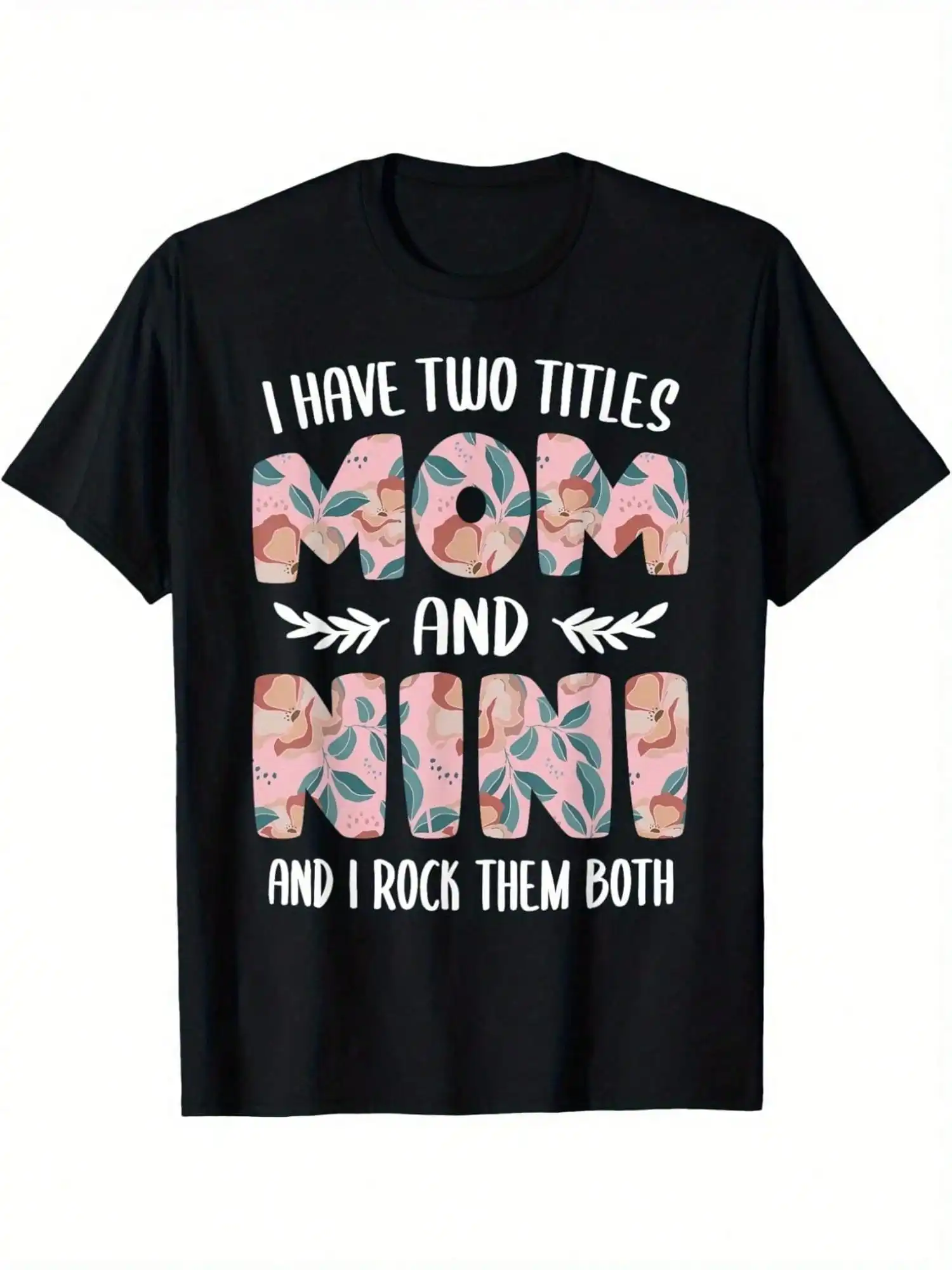 

Cute 'Mom and Nini' Printed T-Shirt for Men and Women, 100% Cotton, Round Neck, Machine Washable - Adult Casual Tee