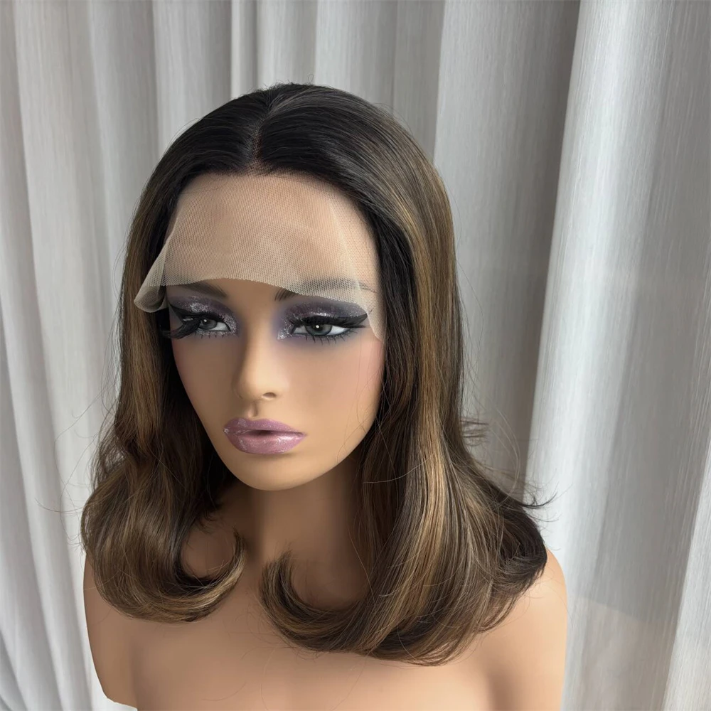 Ombre Honey Brown Middle Part Synthetic Lace Front Wig Preplucked Hairline Japanese Fiber Futura Hair Daily Party Vacation Wear
