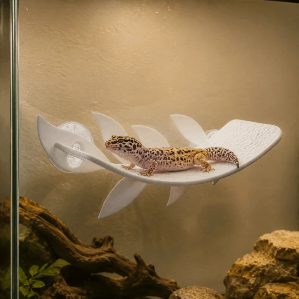 Habitat pour lézards en forme de feuille, feuilles simulées, terrasse de repos naturelle, ventouses en plastique, zone de basking pour reptiles, vivarium