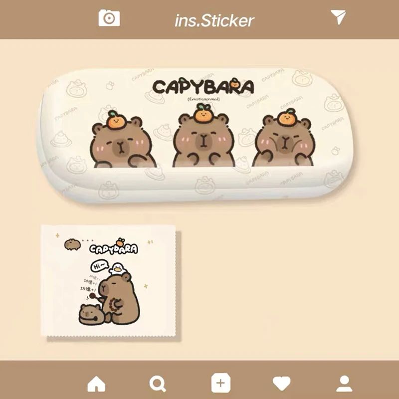 กล่องใส่แว่นตา capybara น่ารัก, กล่องใส่แว่นตากันแรงกดการ์ตูนของผู้หญิง kacamata miopia แว่นกันแดดกล่องเก็บของ