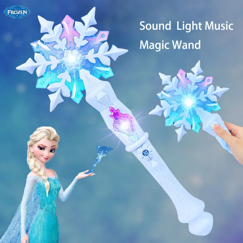 Anime Disney Frozen Snowflake Wand with Sound Glowing Cosplay Props Light Up Toy Elsa Girls Princess Christmas Halloween Gifts