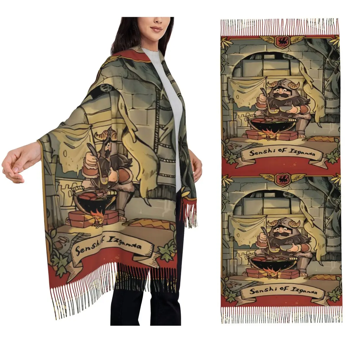 

Dungeon Meshi Delicious In Dungeon - Senshi Cooking Scarf Tassel Scarves for Women Shawls and Wraps Long Fall Winter Shawl Wrap