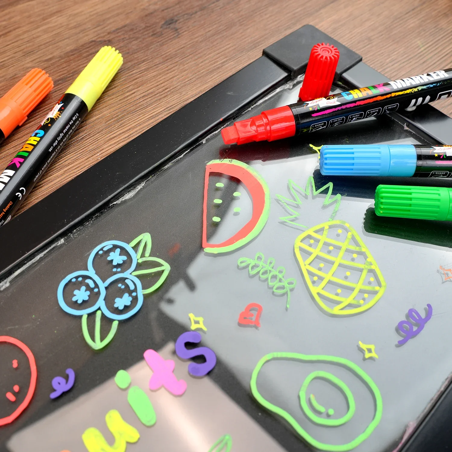 Window Chalk Markers for Glass Washable,8 Colors Jumbo Liquid Chalk Marker 1mm/6mm 3in1 Nib Thick Wide Tips,Big Chalkboard