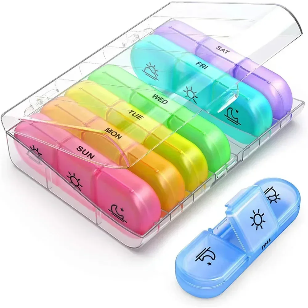 Weekly 21 Grids Pill Box Medicine Organizer Black Plastic Storage PillCase Container Portable Pillboxes Tablet for 7 Days Travel