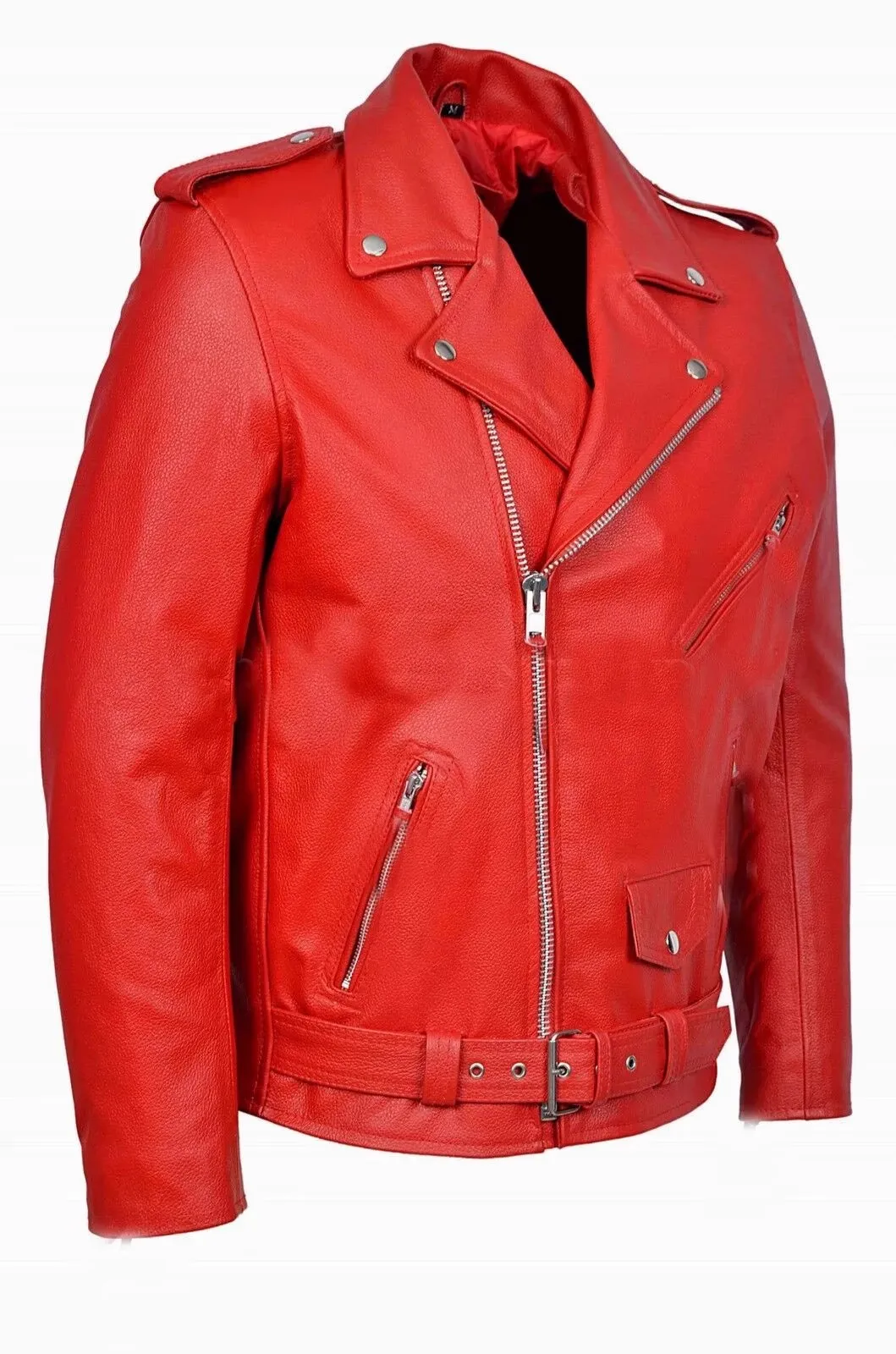 Trendy brand red personality trendy men punk style real leather jacket men's plus size short motorcycle leather jacket