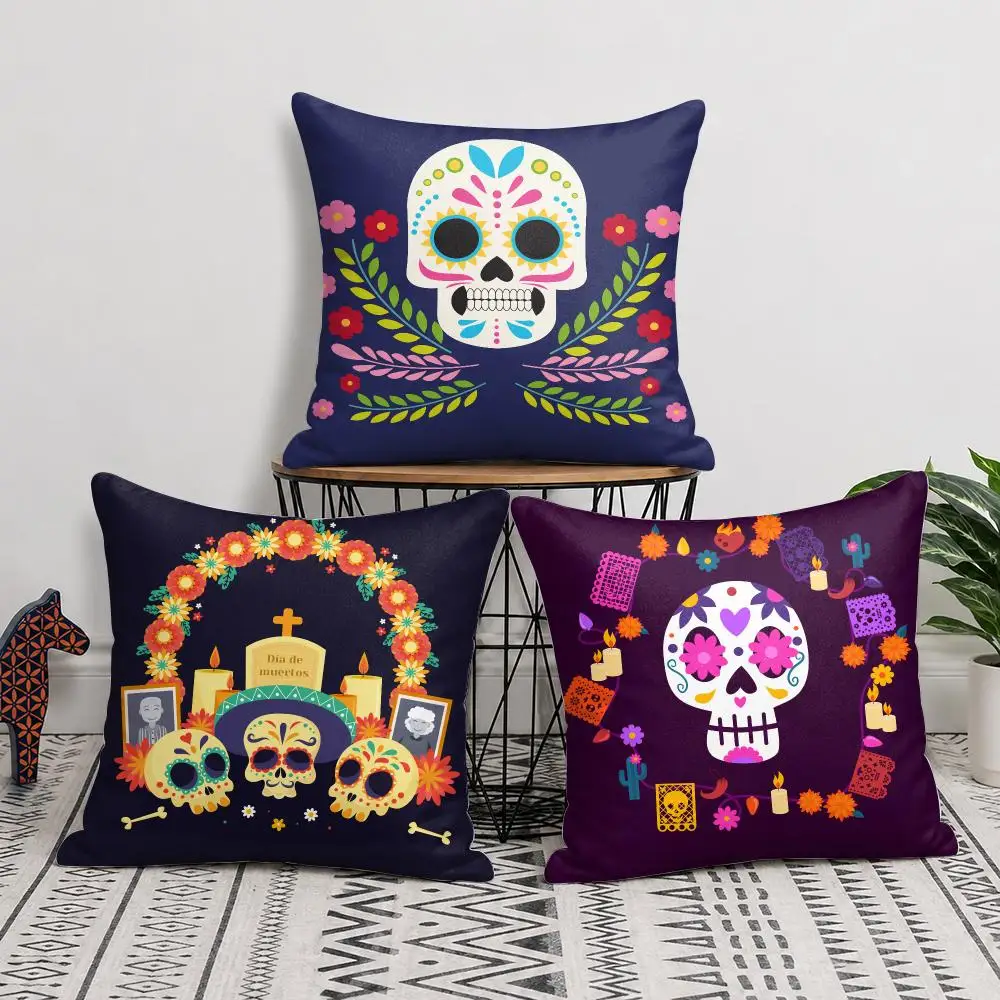 Mexico Easter Flower Skeleton Cushion Cover Silky Short Plush Invisible Zipper Dustproof Sofa Pillow Case For Home Decor