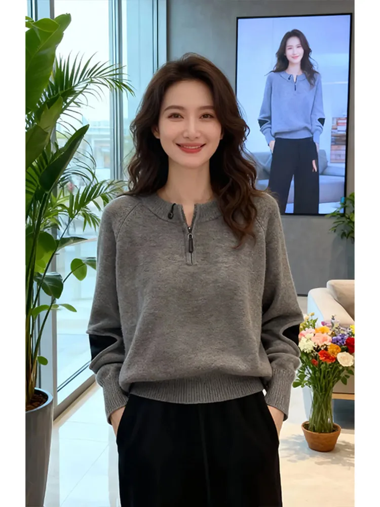 

Корейский простой пригородный трикотаж, женский осенне-зимний утягивающий топ Ele Aosphere Medium Softn Long Sve Crew...