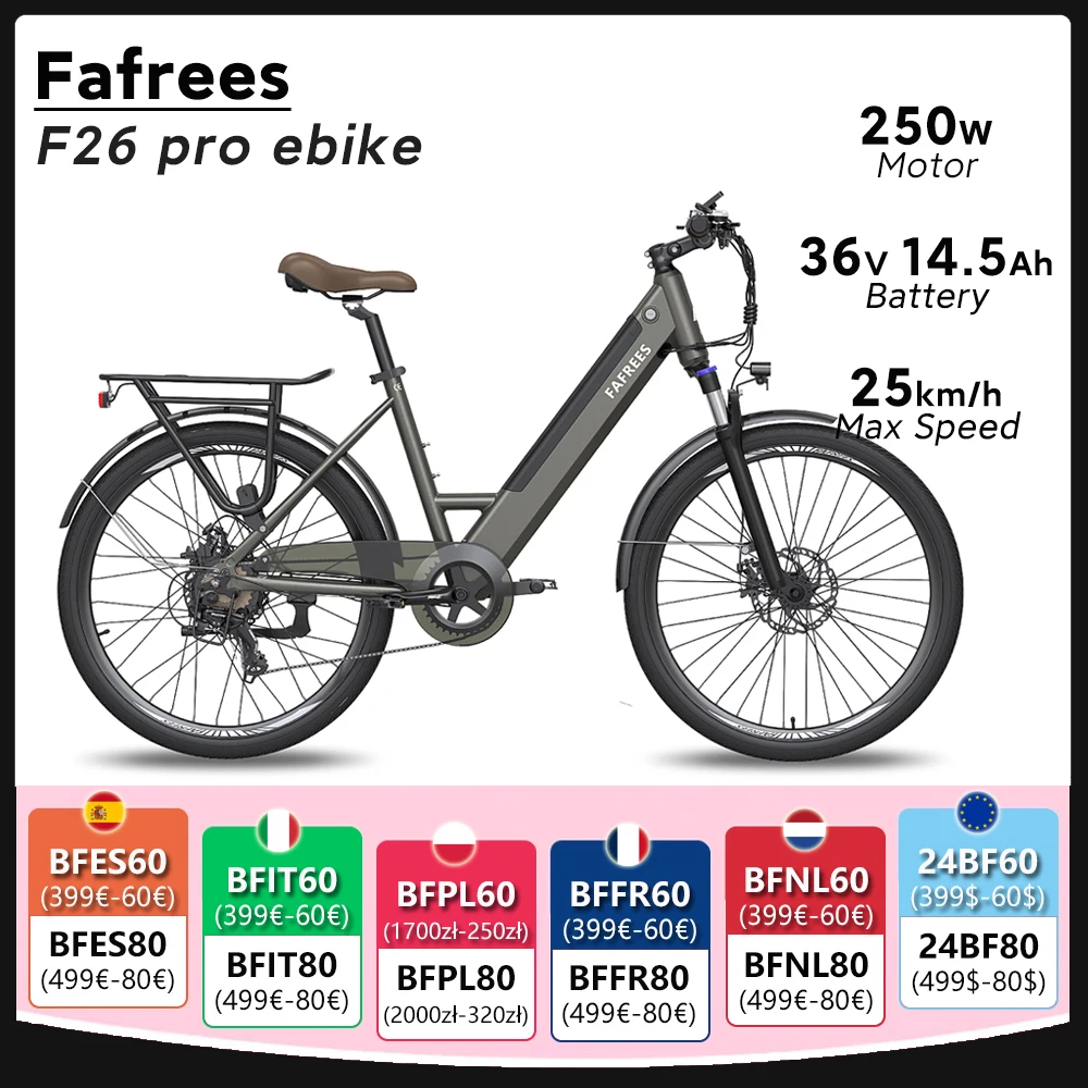 Fafrees F26 Pro Electric Bicycle for Men Mountain Bike 250W 36V 14.5Ah Lithium Battery City E-bike