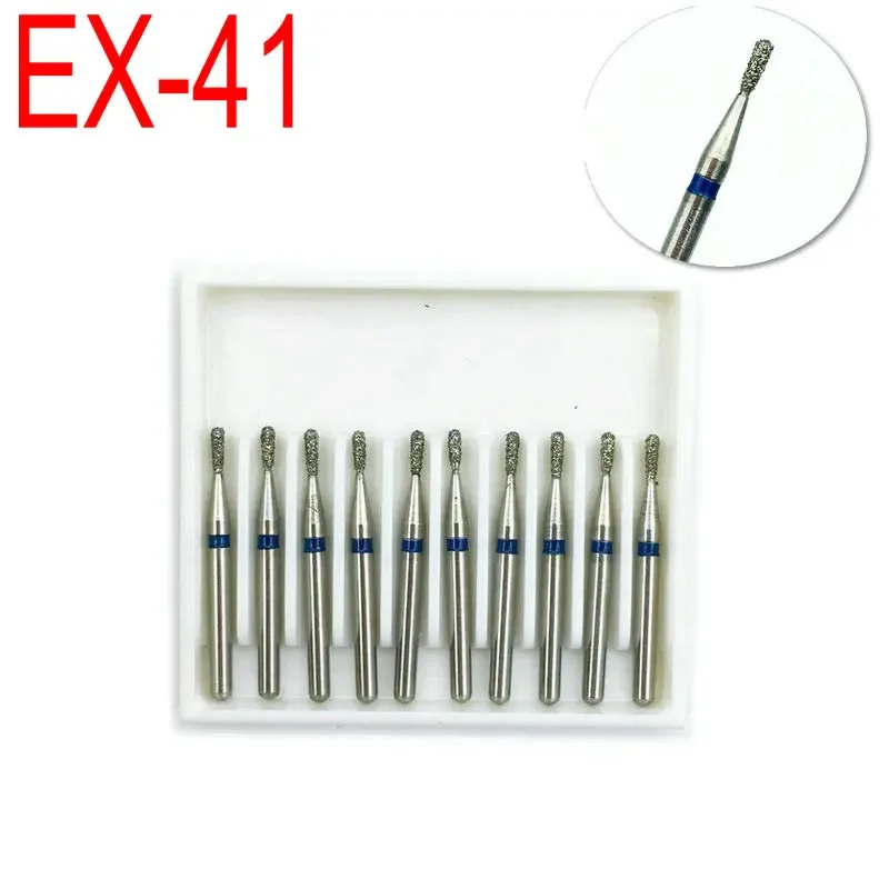 10pcs Dental Diamond Burs Drill Dental Diamond Medium FG 1.6M Dentist for High Speed Handpiece EX-41