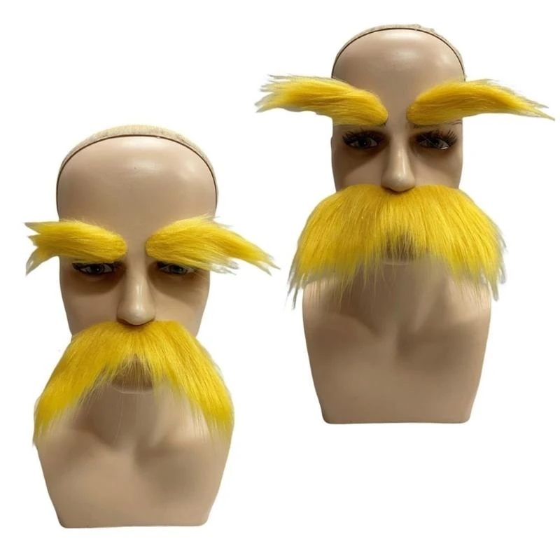 Novidade bigodes barba cosplay acessórios fantasia para homens mulheres halloween, bigode autoadesivo amarelo sobrancelhas