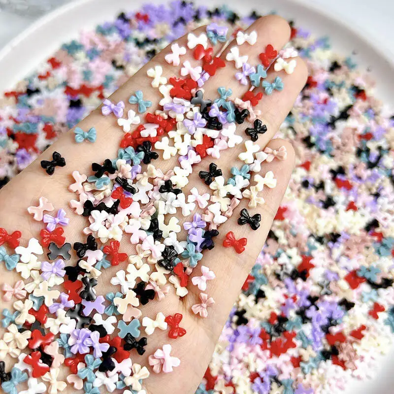 50PCS 3D Mini Minimalist Bow Nail Charms Solid Color Resin Bowknots Sweet Style Nail Art Decorations for DIY Manicure Supplies