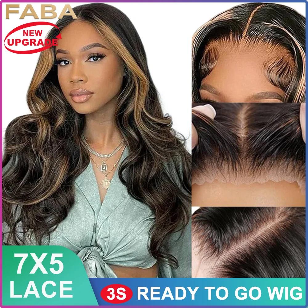 

FABA 7x5 Highlight Lace Front Human Hair Body Wave Wig 1B/27 Lace Frontal Wigs Human Hair Honey Blonde Glueless Wigs Human Hair