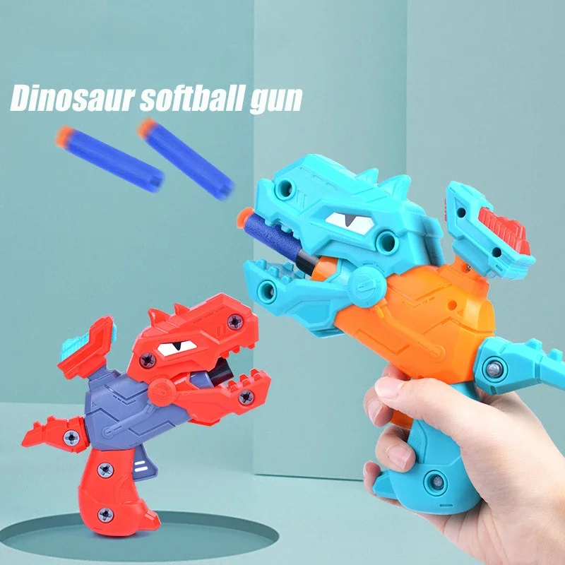 Mini dinossauro bala macia arma brinquedos de carregamento manual crianças esportes ao ar livre jogo tiro crianças pistola armas brinquedo presente natal